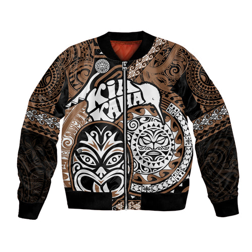 Te Reo Maori New Zealand Bomber Jacket Aotearoa Kia Haka Maori Tribal Tattoo Gold Style LT9