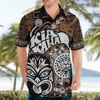 Te Reo Maori New Zealand Hawaiian Shirt Aotearoa Kia Haka Maori Tribal Tattoo Gold Style LT9