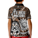 Te Reo Maori New Zealand Kid Polo Shirt Aotearoa Kia Haka Maori Tribal Tattoo Gold Style LT9