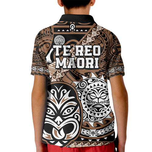 Te Reo Maori New Zealand Kid Polo Shirt Aotearoa Kia Haka Maori Tribal Tattoo Gold Style LT9