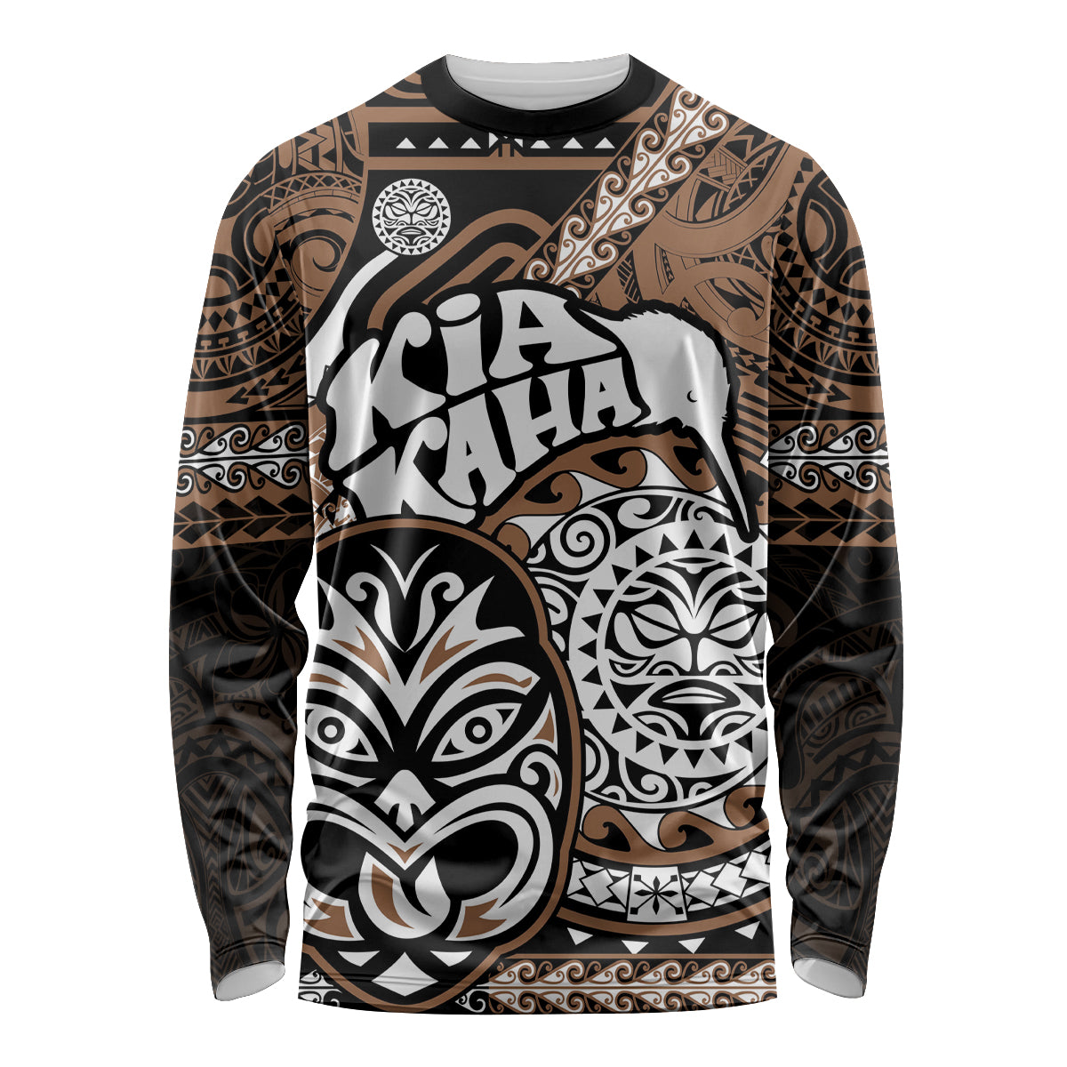 Te Reo Maori New Zealand Long Sleeve Shirt Aotearoa Kia Haka Maori Tribal Tattoo Gold Style LT9