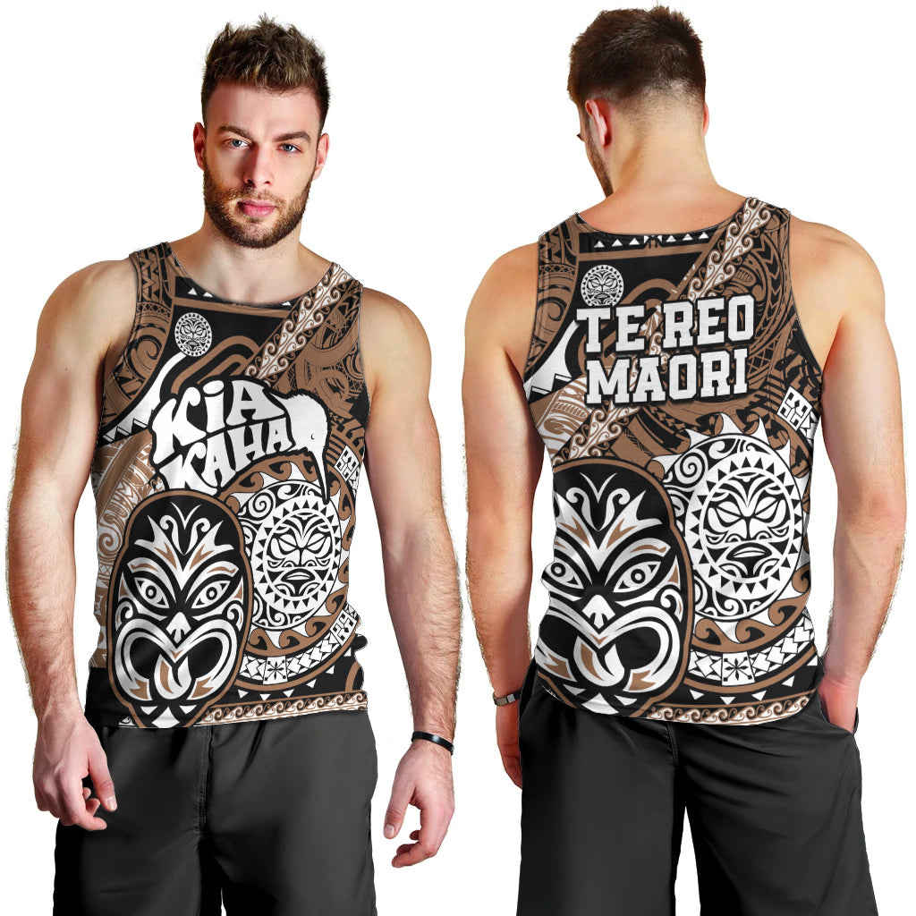 Te Reo Maori New Zealand Men Tank Top Aotearoa Kia Haka Maori Tribal Tattoo Gold Style LT9