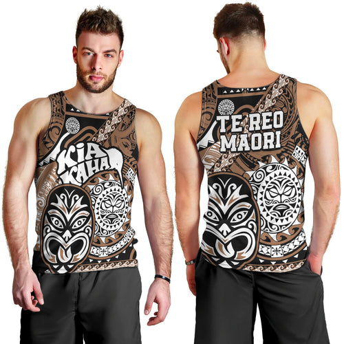 Te Reo Maori New Zealand Men Tank Top Aotearoa Kia Haka Maori Tribal Tattoo Gold Style LT9