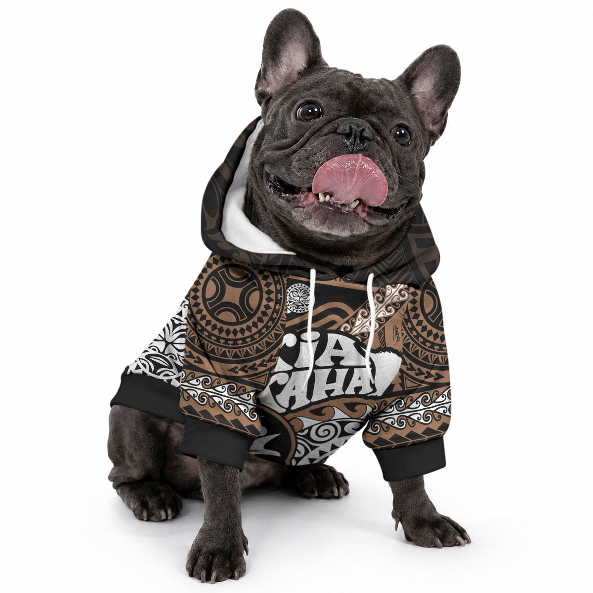 Te Reo Maori New Zealand Pet Hoodie Aotearoa Kia Haka Maori Tribal Tattoo Gold Style