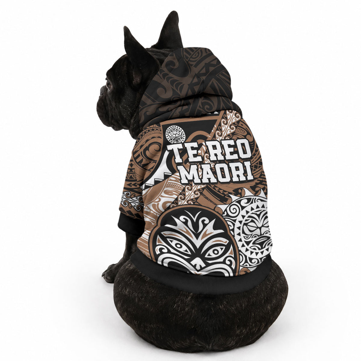 Te Reo Maori New Zealand Pet Hoodie Aotearoa Kia Haka Maori Tribal Tattoo Gold Style
