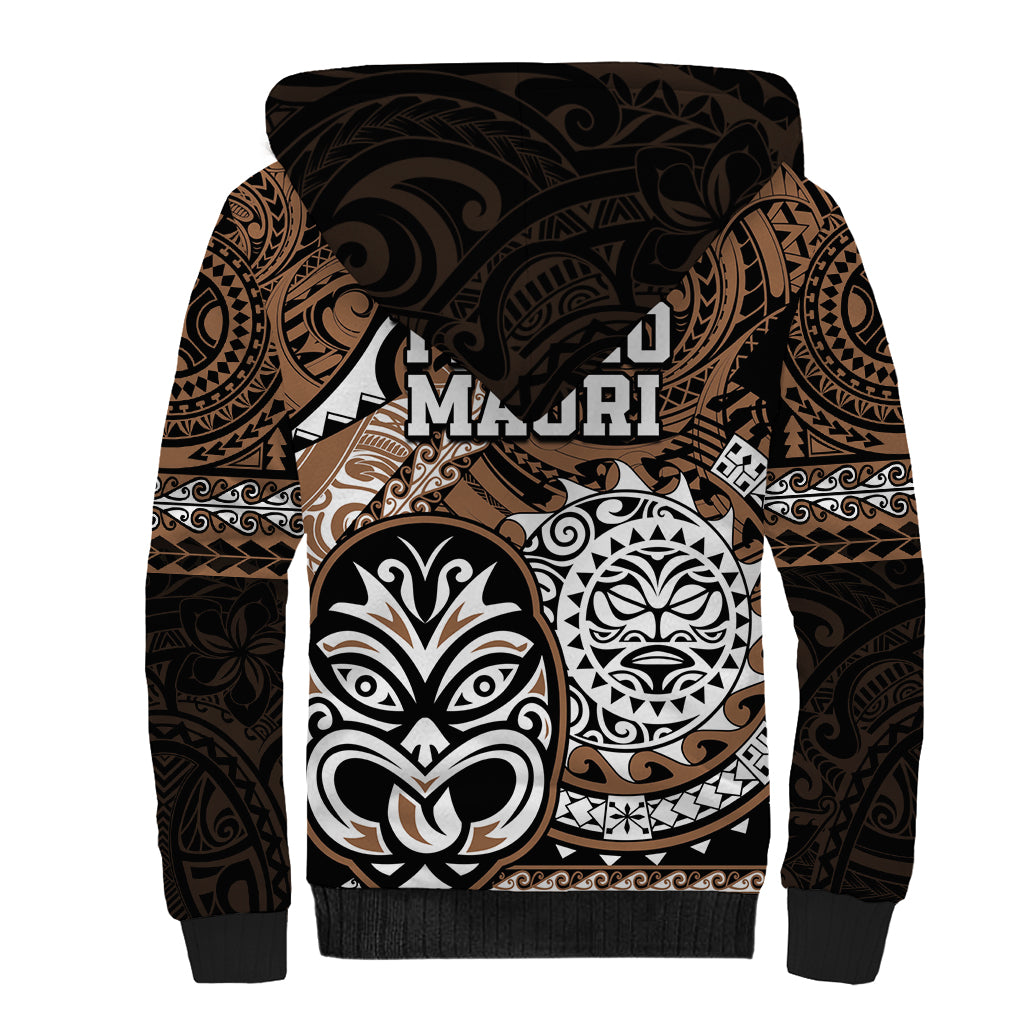Te Reo Maori New Zealand Sherpa Hoodie Aotearoa Kia Haka Maori Tribal Tattoo Gold Style LT9