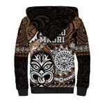 Te Reo Maori New Zealand Sherpa Hoodie Aotearoa Kia Haka Maori Tribal Tattoo Gold Style LT9