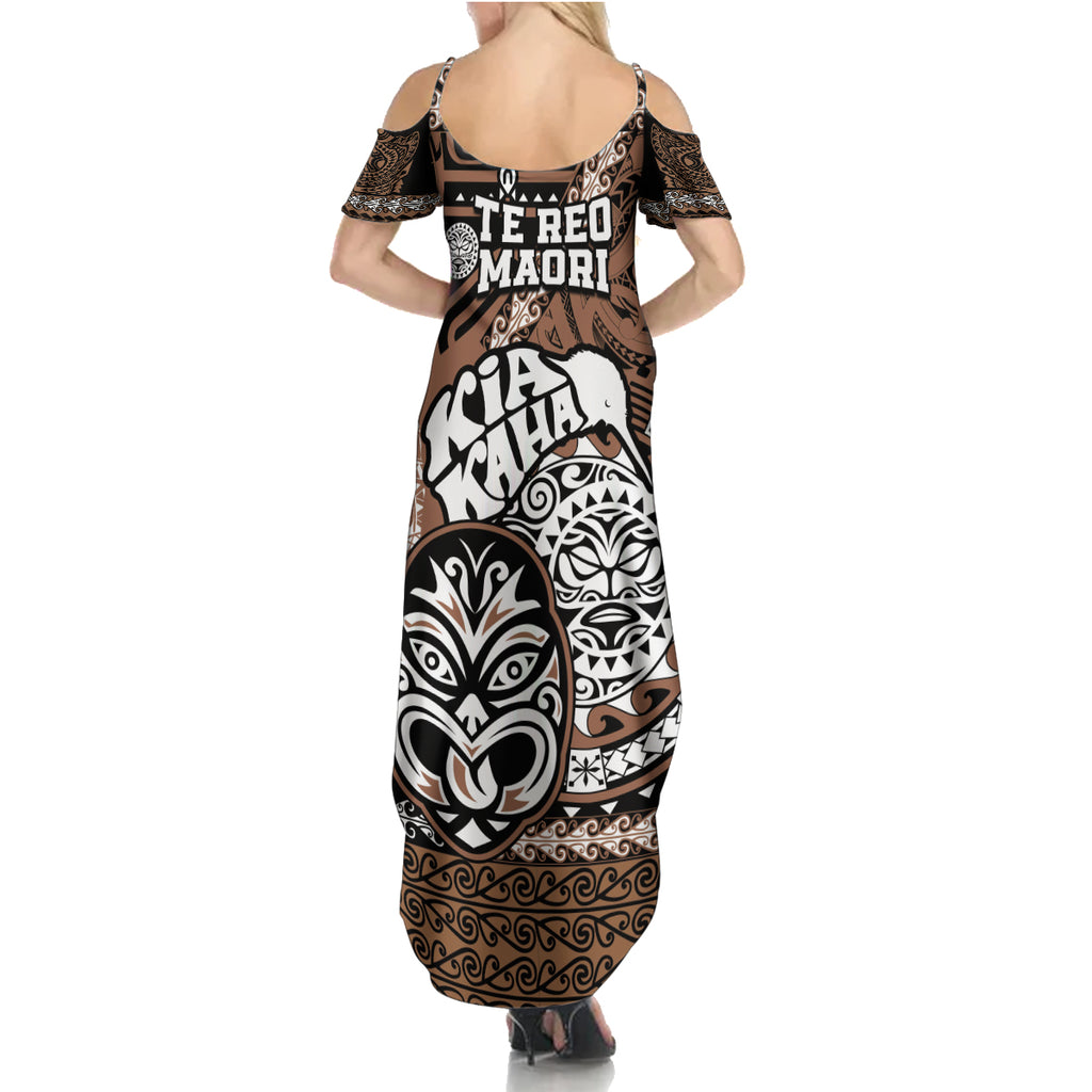 Te Reo Maori New Zealand Summer Maxi Dress Aotearoa Kia Haka Maori Tribal Tattoo Gold Style LT9