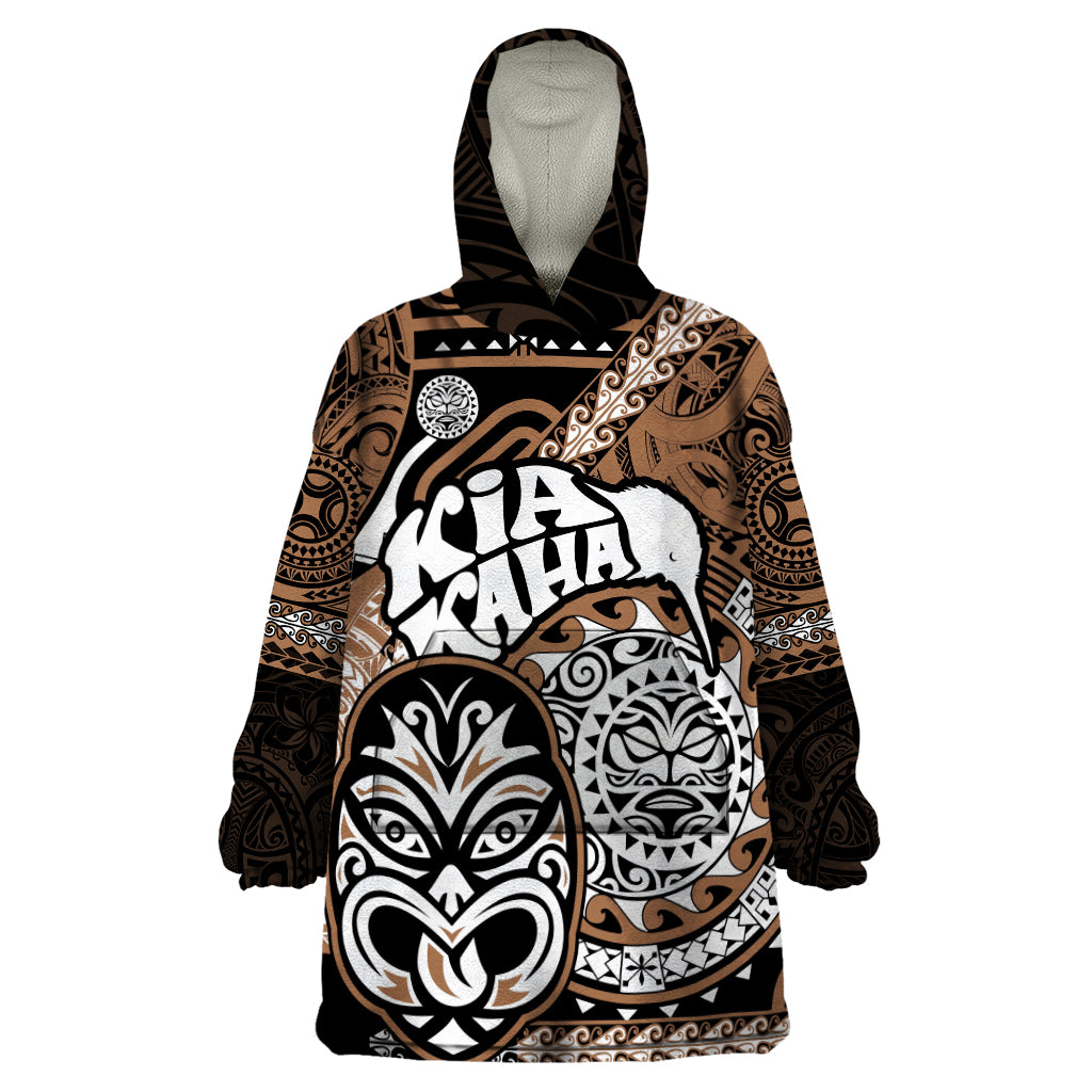 Te Reo Maori New Zealand Wearable Blanket Hoodie Aotearoa Kia Haka Maori Tribal Tattoo Gold Style LT9