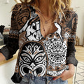Te Reo Maori New Zealand Women Casual Shirt Aotearoa Kia Haka Maori Tribal Tattoo Gold Style LT9