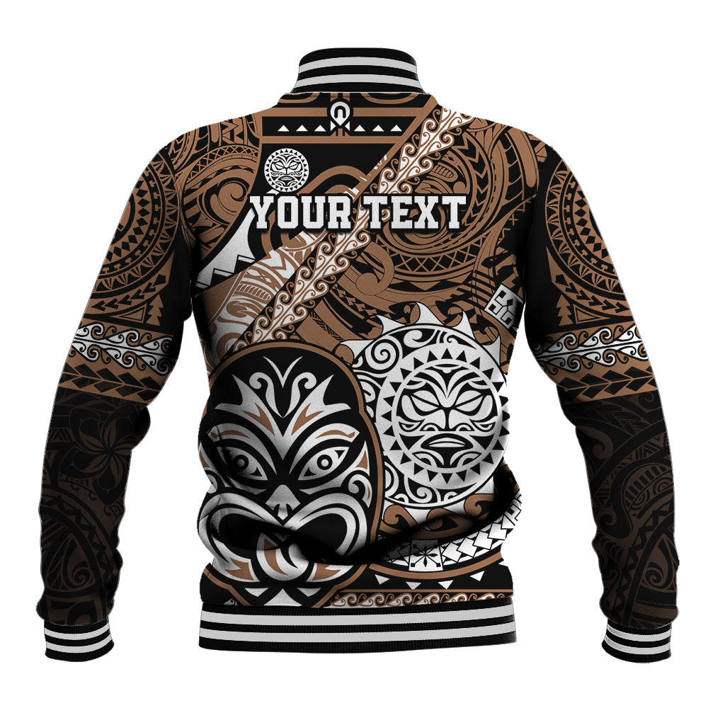 Personalised Te Reo Maori New Zealand Baseball Jacket Aotearoa Kia Haka Maori Tribal Tattoo Gold Style LT9