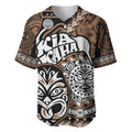 Personalised Te Reo Maori New Zealand Baseball Jersey Aotearoa Kia Haka Maori Tribal Tattoo Gold Style LT9