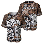 Personalised Te Reo Maori New Zealand Baseball Jersey Aotearoa Kia Haka Maori Tribal Tattoo Gold Style LT9