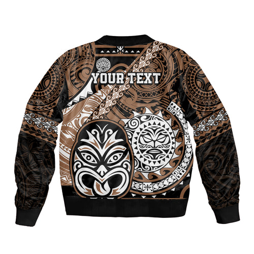 Personalised Te Reo Maori New Zealand Bomber Jacket Aotearoa Kia Haka Maori Tribal Tattoo Gold Style LT9