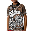 Personalised Te Reo Maori New Zealand Kid Polo Shirt Aotearoa Kia Haka Maori Tribal Tattoo Gold Style LT9