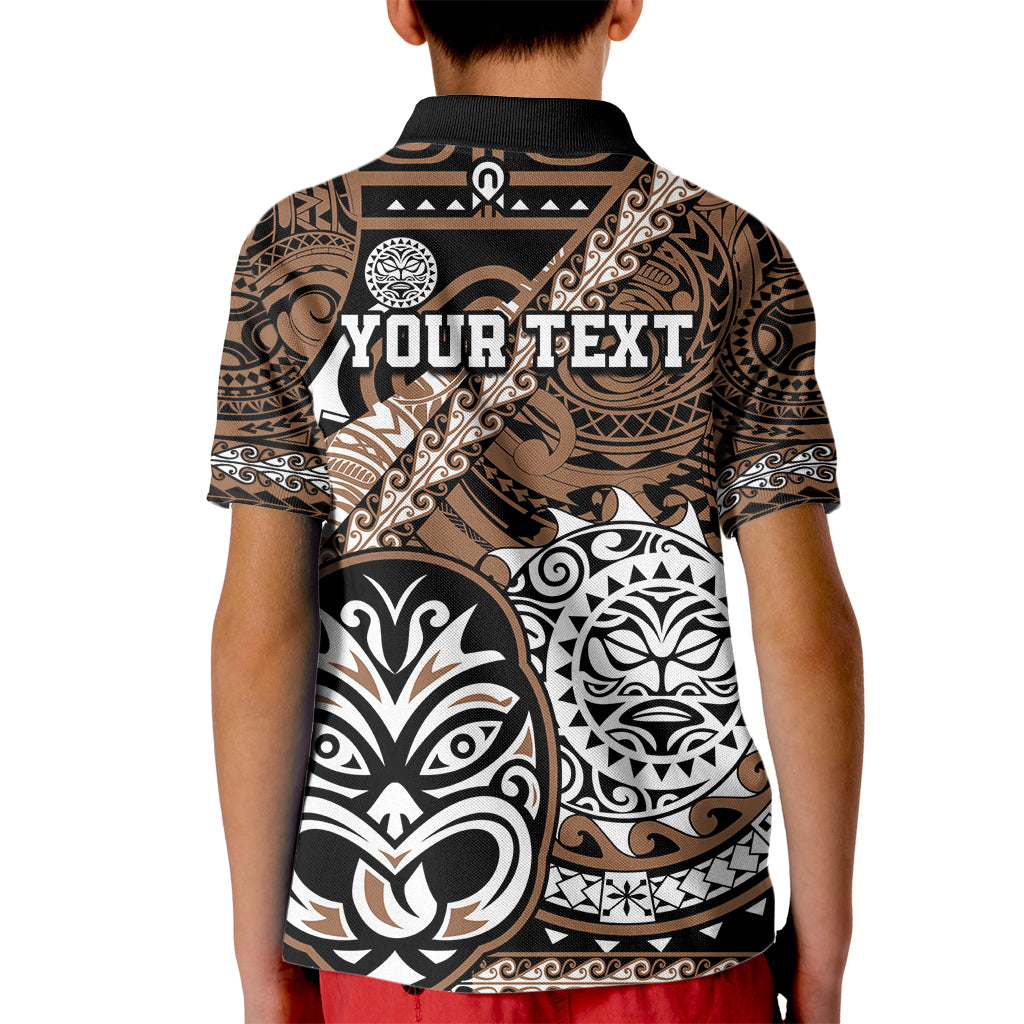 Personalised Te Reo Maori New Zealand Kid Polo Shirt Aotearoa Kia Haka Maori Tribal Tattoo Gold Style LT9