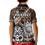 Personalised Te Reo Maori New Zealand Kid Polo Shirt Aotearoa Kia Haka Maori Tribal Tattoo Gold Style LT9