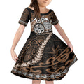 Personalised Te Reo Maori New Zealand Kid Short Sleeve Dress Aotearoa Kia Haka Maori Tribal Tattoo Gold Style LT9