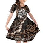 Personalised Te Reo Maori New Zealand Kid Short Sleeve Dress Aotearoa Kia Haka Maori Tribal Tattoo Gold Style LT9