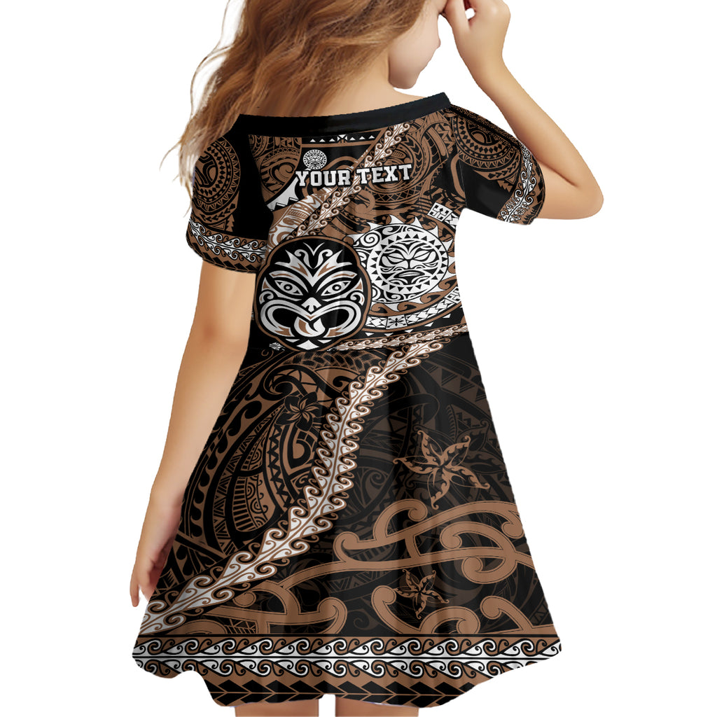 Personalised Te Reo Maori New Zealand Kid Short Sleeve Dress Aotearoa Kia Haka Maori Tribal Tattoo Gold Style LT9