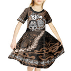 Personalised Te Reo Maori New Zealand Kid Short Sleeve Dress Aotearoa Kia Haka Maori Tribal Tattoo Gold Style LT9
