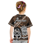 Personalised Te Reo Maori New Zealand Kid T Shirt Aotearoa Kia Haka Maori Tribal Tattoo Gold Style LT9