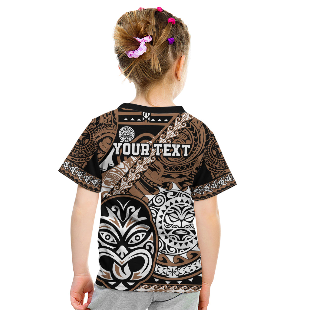 Personalised Te Reo Maori New Zealand Kid T Shirt Aotearoa Kia Haka Maori Tribal Tattoo Gold Style LT9