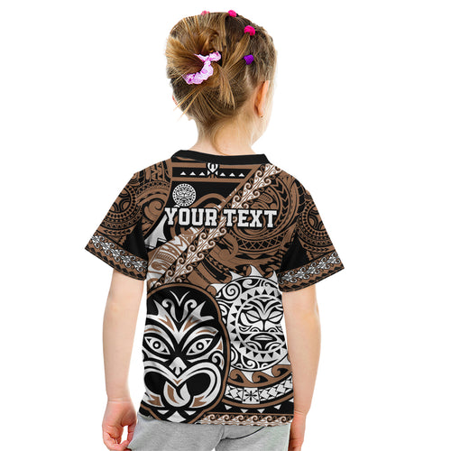 Personalised Te Reo Maori New Zealand Kid T Shirt Aotearoa Kia Haka Maori Tribal Tattoo Gold Style LT9