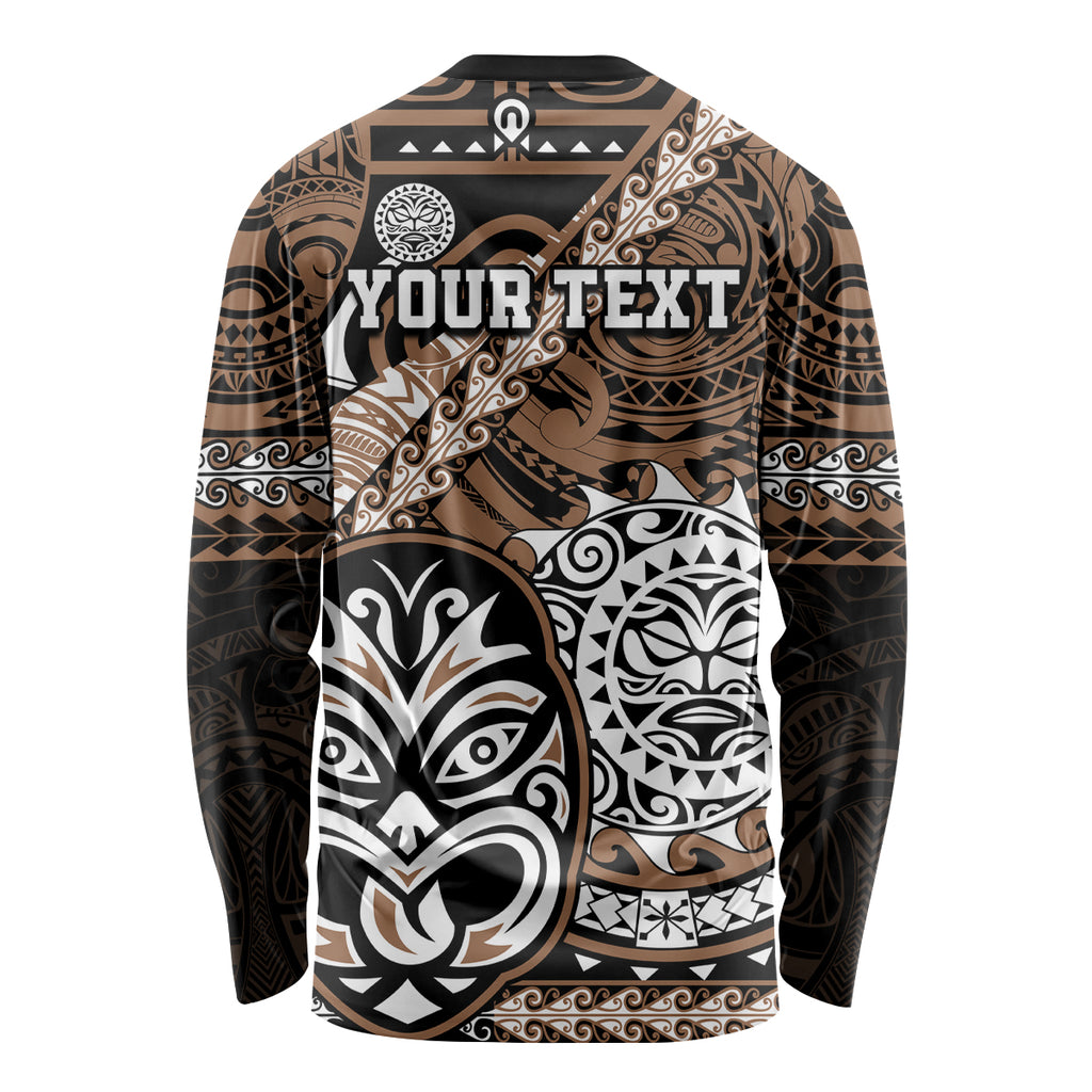 Personalised Te Reo Maori New Zealand Long Sleeve Shirt Aotearoa Kia Haka Maori Tribal Tattoo Gold Style LT9
