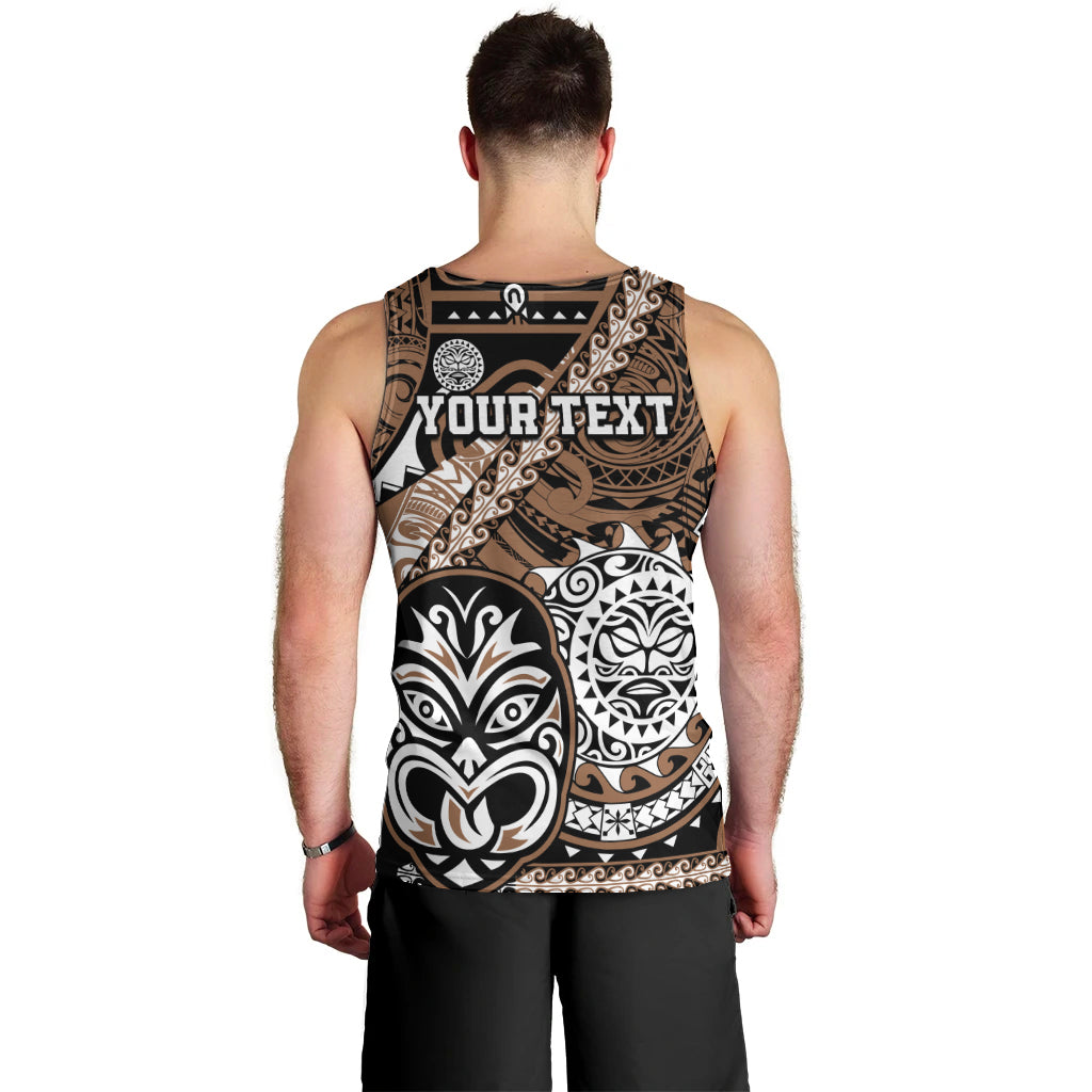 Personalised Te Reo Maori New Zealand Men Tank Top Aotearoa Kia Haka Maori Tribal Tattoo Gold Style LT9