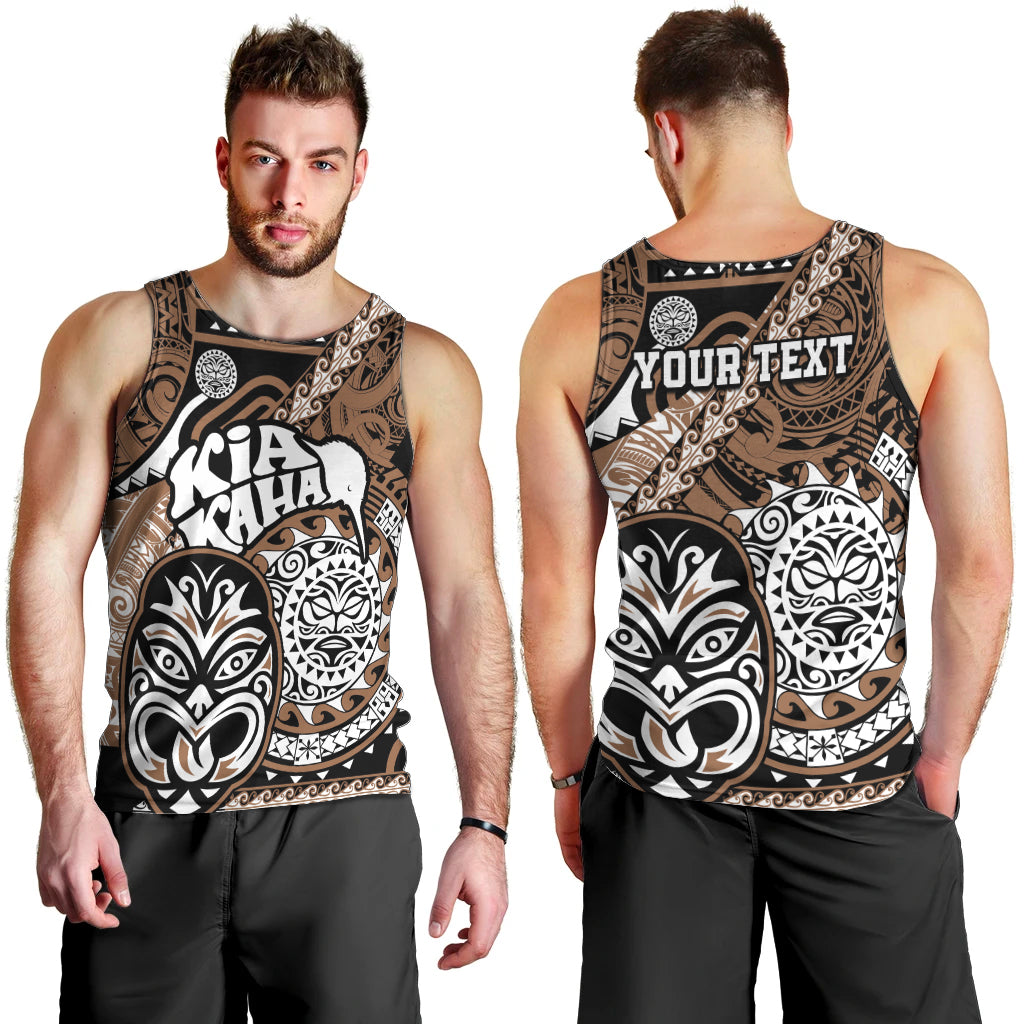Personalised Te Reo Maori New Zealand Men Tank Top Aotearoa Kia Haka Maori Tribal Tattoo Gold Style LT9