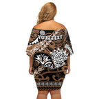 Personalised Te Reo Maori New Zealand Off Shoulder Short Dress Aotearoa Kia Haka Maori Tribal Tattoo Gold Style LT9