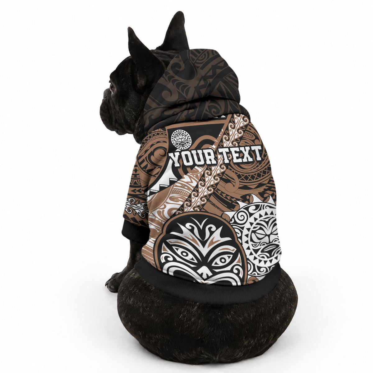 Personalised Te Reo Maori New Zealand Pet Hoodie Aotearoa Kia Haka Maori Tribal Tattoo Gold Style