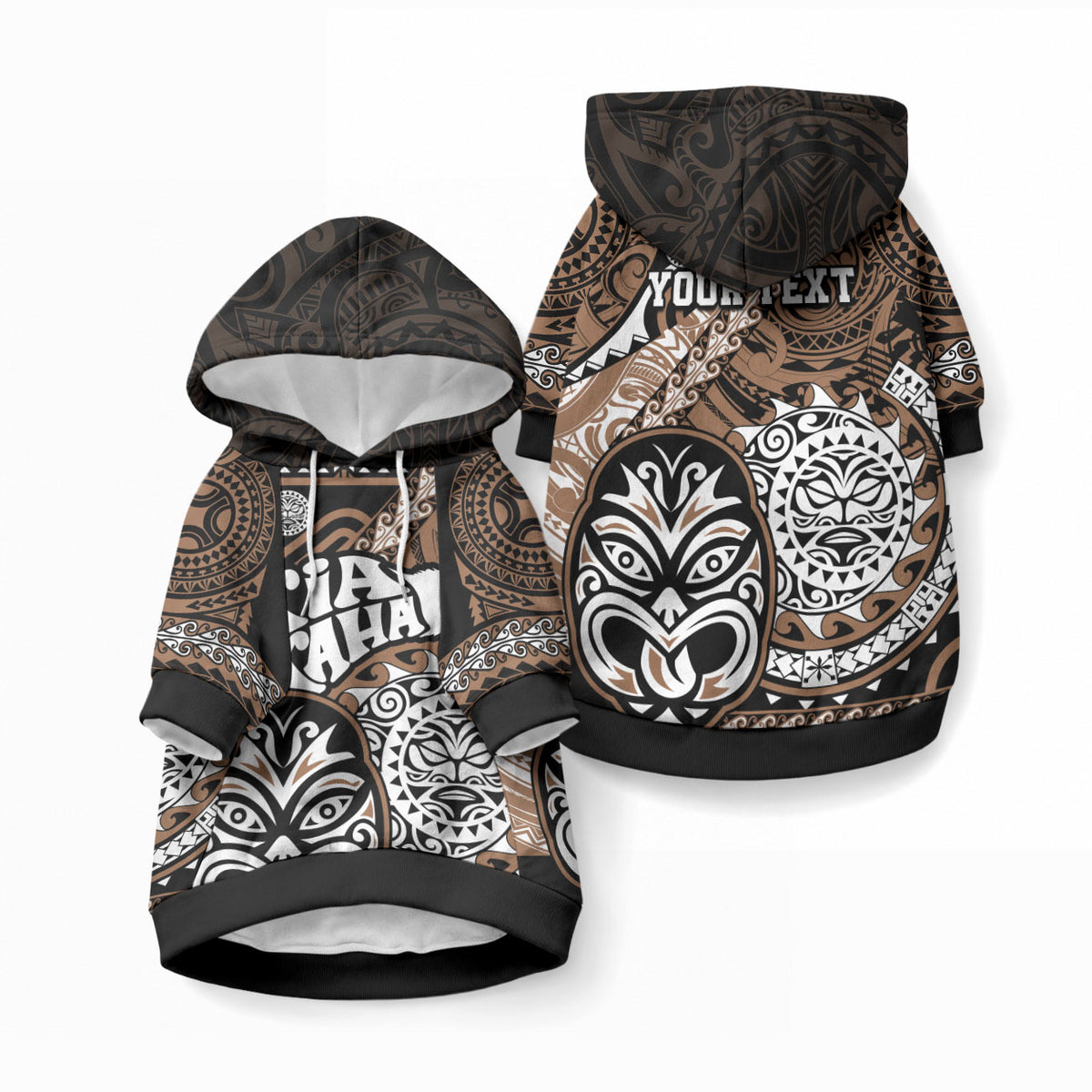 Personalised Te Reo Maori New Zealand Pet Hoodie Aotearoa Kia Haka Maori Tribal Tattoo Gold Style