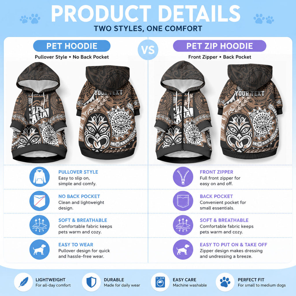 Personalised Te Reo Maori New Zealand Pet Hoodie Aotearoa Kia Haka Maori Tribal Tattoo Gold Style