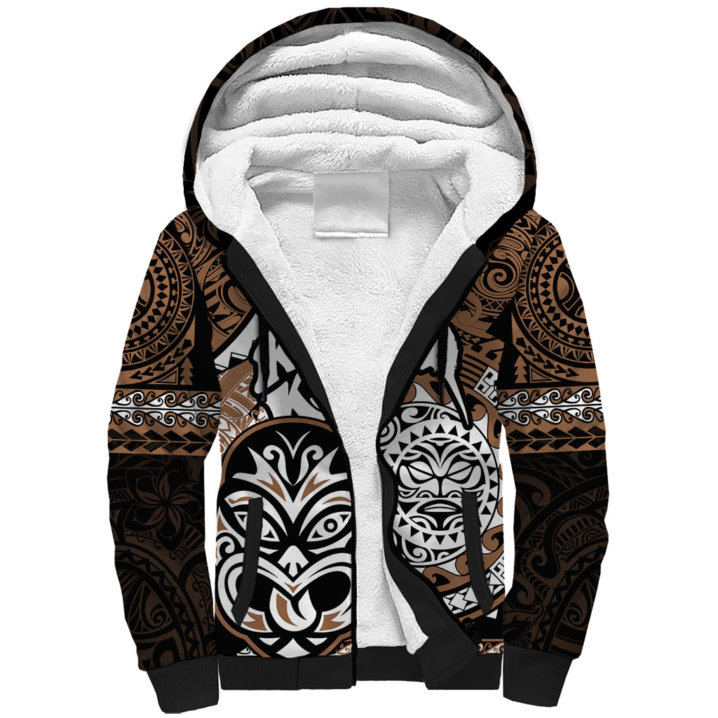 Personalised Te Reo Maori New Zealand Sherpa Hoodie Aotearoa Kia Haka Maori Tribal Tattoo Gold Style LT9