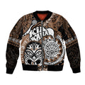 Personalised Te Reo Maori New Zealand Sleeve Zip Bomber Jacket Aotearoa Kia Haka Maori Tribal Tattoo Gold Style LT9