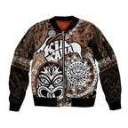 Personalised Te Reo Maori New Zealand Sleeve Zip Bomber Jacket Aotearoa Kia Haka Maori Tribal Tattoo Gold Style LT9