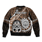 Personalised Te Reo Maori New Zealand Sleeve Zip Bomber Jacket Aotearoa Kia Haka Maori Tribal Tattoo Gold Style LT9
