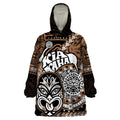 Personalised Te Reo Maori New Zealand Wearable Blanket Hoodie Aotearoa Kia Haka Maori Tribal Tattoo Gold Style LT9