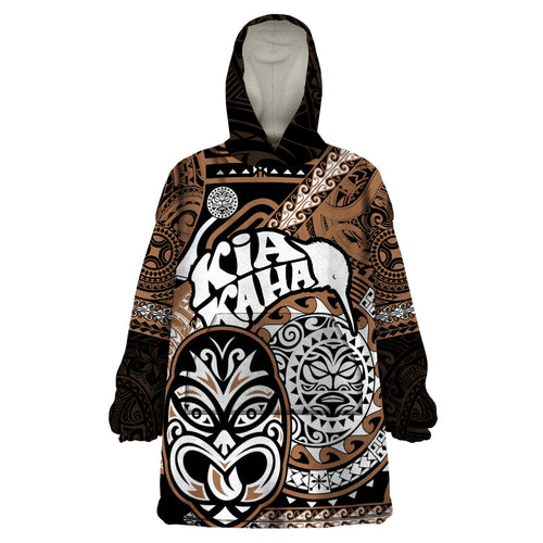 Personalised Te Reo Maori New Zealand Wearable Blanket Hoodie Aotearoa Kia Haka Maori Tribal Tattoo Gold Style LT9