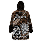 Personalised Te Reo Maori New Zealand Wearable Blanket Hoodie Aotearoa Kia Haka Maori Tribal Tattoo Gold Style LT9