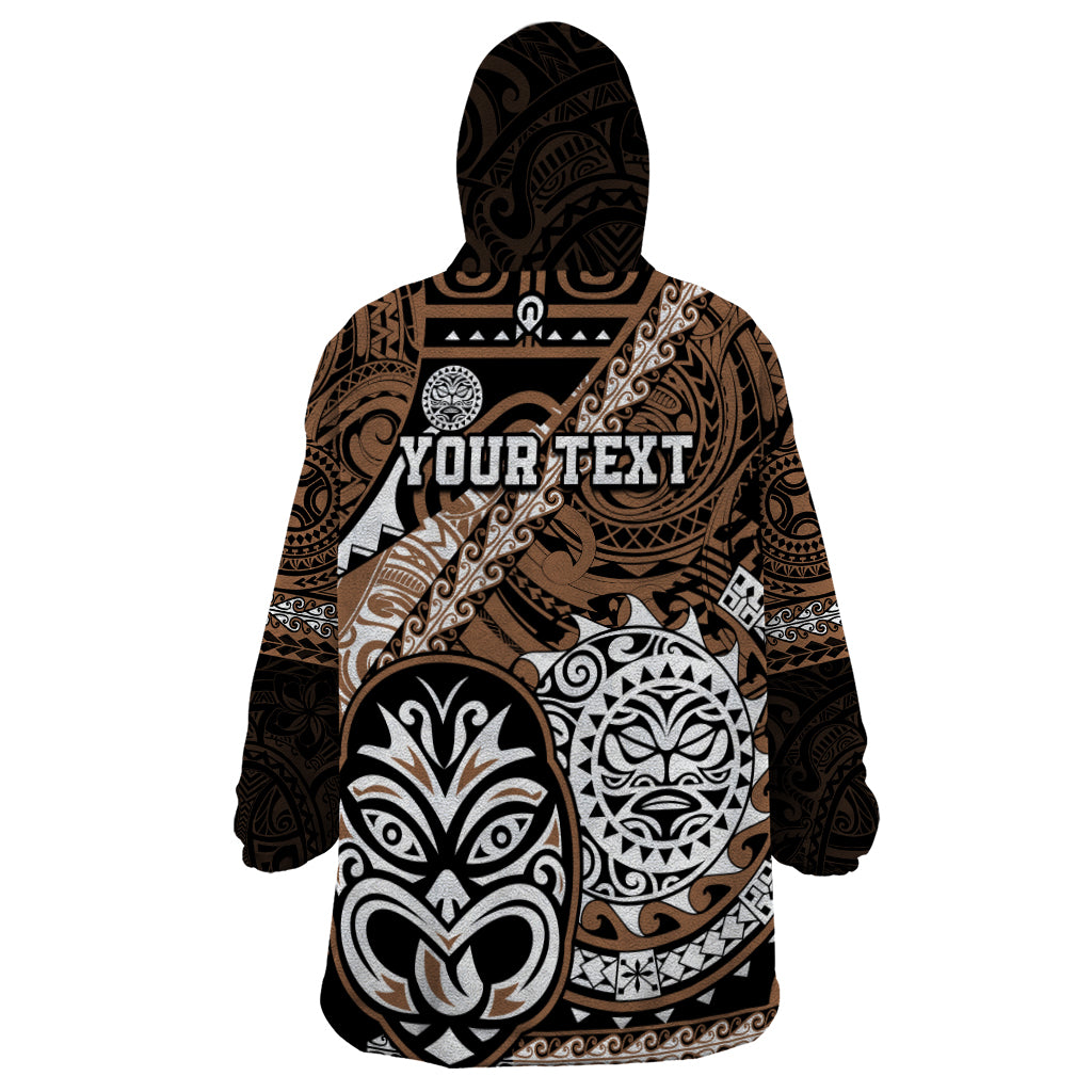 Personalised Te Reo Maori New Zealand Wearable Blanket Hoodie Aotearoa Kia Haka Maori Tribal Tattoo Gold Style LT9