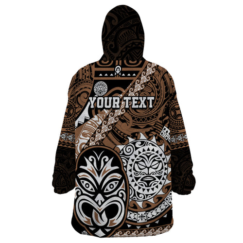 Personalised Te Reo Maori New Zealand Wearable Blanket Hoodie Aotearoa Kia Haka Maori Tribal Tattoo Gold Style LT9