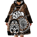 Personalised Te Reo Maori New Zealand Wearable Blanket Hoodie Aotearoa Kia Haka Maori Tribal Tattoo Gold Style LT9