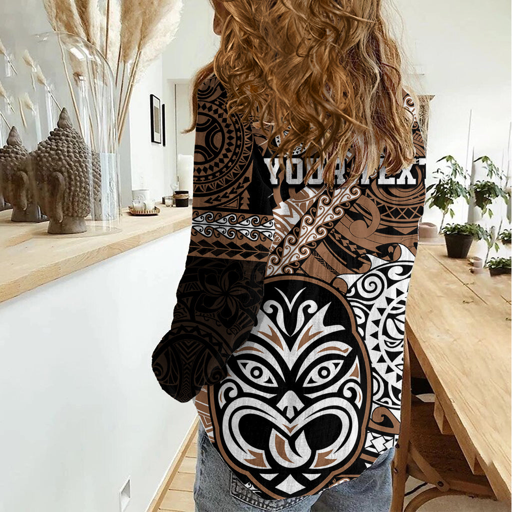 Personalised Te Reo Maori New Zealand Women Casual Shirt Aotearoa Kia Haka Maori Tribal Tattoo Gold Style LT9