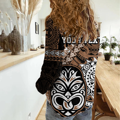 Personalised Te Reo Maori New Zealand Women Casual Shirt Aotearoa Kia Haka Maori Tribal Tattoo Gold Style LT9