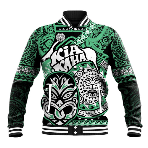 Te Reo Maori New Zealand Baseball Jacket Aotearoa Kia Haka Maori Tribal Tattoo Green Style LT9