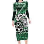 Te Reo Maori New Zealand Long Sleeve Bodycon Dress Aotearoa Kia Haka Maori Tribal Tattoo Green Style LT9