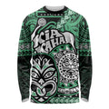 Te Reo Maori New Zealand Long Sleeve Shirt Aotearoa Kia Haka Maori Tribal Tattoo Green Style LT9